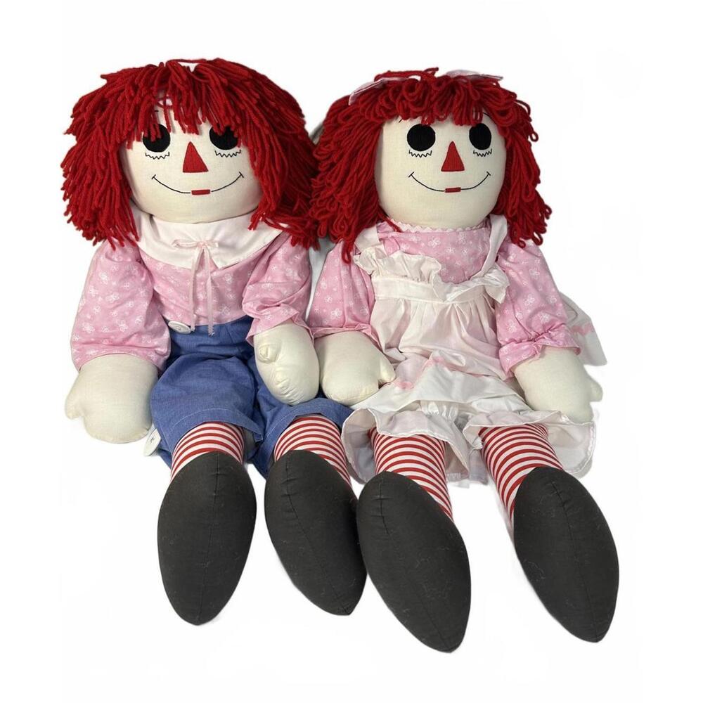 Handmade Vintage Raggedy Ann and Andy Plush Dolls